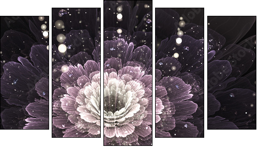 violet fractal flower with droplets of water - Five-piece canvas print, Pentaptych