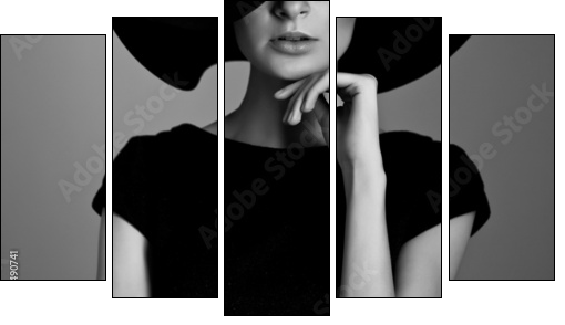 Black and white portrait of elegant woman - Five-piece canvas print, Pentaptych