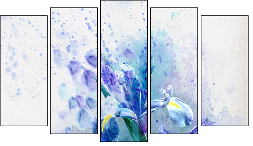 Watercolor iris - Five-piece canvas print, Pentaptych