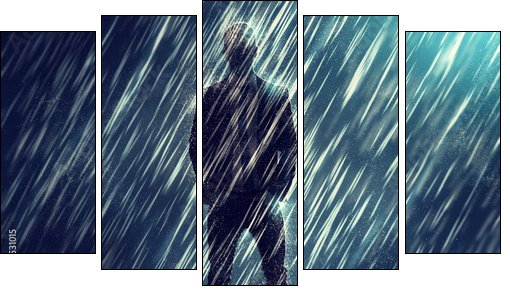 Mysterious Man in the Rain - Five-piece canvas print, Pentaptych