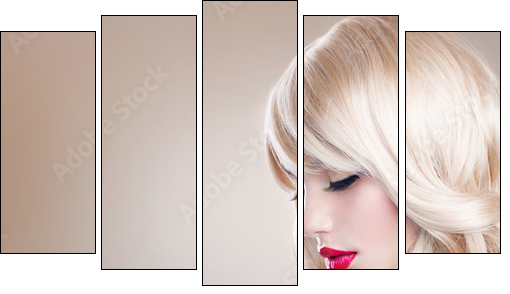 Blonde Woman Portrait. Beautiful Blond Girl with Long Wavy Hair - Five-piece canvas print, Pentaptych