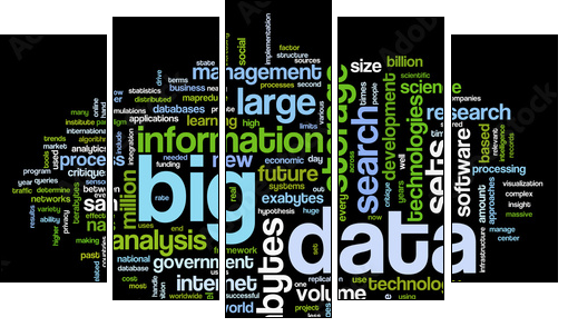 Big data concept in word cloud - Five-piece canvas print, Pentaptych