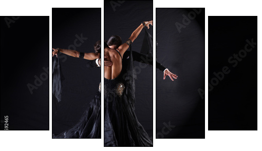 Latino dancers in ballroom against on black background - Five-piece canvas print, Pentaptych