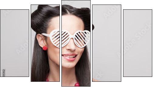 Pin Up model in heart shaped sunglasses - Five-piece canvas print, Pentaptych