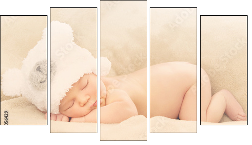 Sleeping newborn baby - Five-piece canvas print, Pentaptych