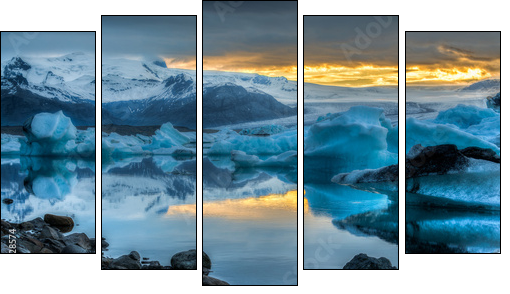 Jokulsarlon Lake & Icebergs during sunset, Iceland - Five-piece canvas print, Pentaptych