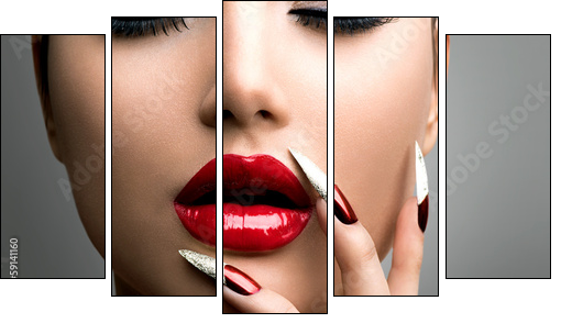 Fashion Beauty Model Girl. Manicure and Make-up. Nail art - Five-piece canvas print, Pentaptych