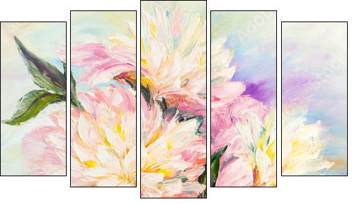 Peonies, oil painting on canvas - Five-piece canvas print, Pentaptych