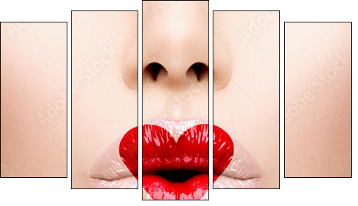 Beauty Sexy Lips with Heart Shape paint. Valentines Day - Five-piece canvas print, Pentaptych