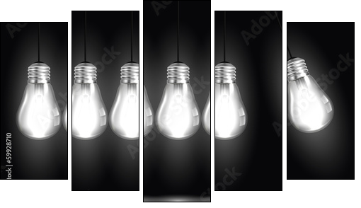 Idea concept with light bulbs in illustration vector - Five-piece canvas print, Pentaptych