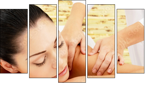 Woman having massage of shoulder in spa salon - Five-piece canvas print, Pentaptych