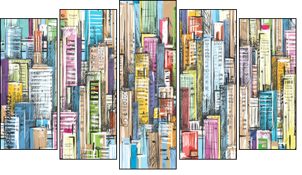 Cityscape. Hand drawn vector - Five-piece canvas print, Pentaptych