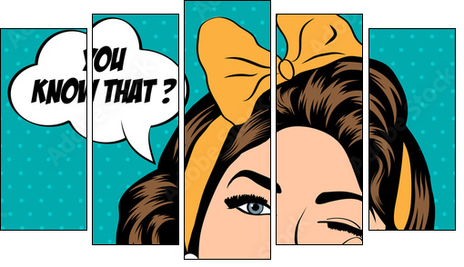 cute retro woman in comics style - Five-piece canvas print, Pentaptych