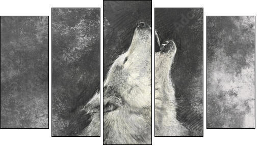 Wolf, handmade illustration on grey background - Five-piece canvas print, Pentaptych