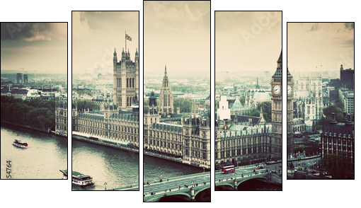 London, the UK. Big Ben, the Palace of Westminster. Vintage - Five-piece canvas print, Pentaptych