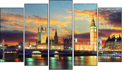 Houses of parliament - Big ben, London, UK - Five-piece canvas print, Pentaptych