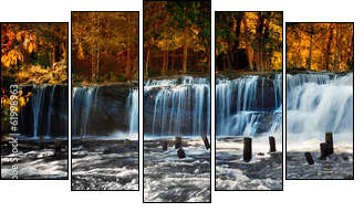 Tropical rainforest landscape with Kulen waterfall in Cambodia - Five-piece canvas print, Pentaptych