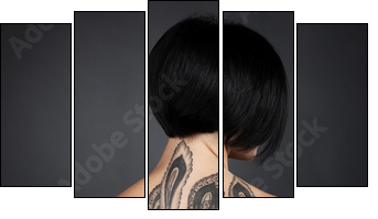 beautiful young lady with back tattoo. - Five-piece canvas print, Pentaptych