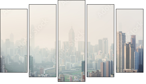 Air pollution hangs over Hong Kong Island - Five-piece canvas print, Pentaptych