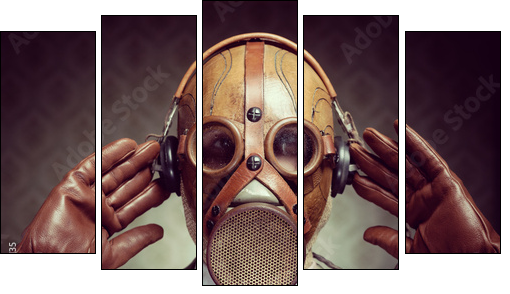 Vintage gas mask and headphones - Five-piece canvas print, Pentaptych