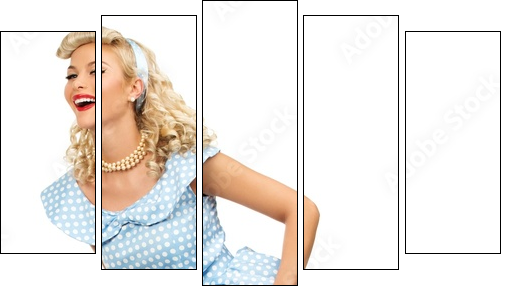 Sexy blond pin up style young woman in blue dress - Five-piece canvas print, Pentaptych