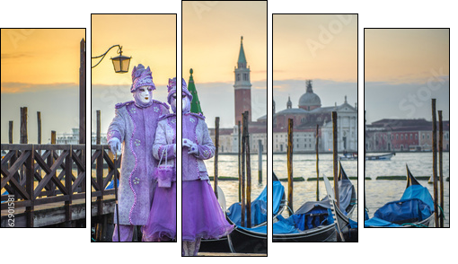 Venetian carnival masks - Five-piece canvas print, Pentaptych