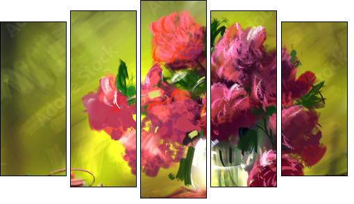 Flowers peonies - Five-piece canvas print, Pentaptych