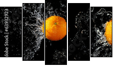 Set of fresh oranges in water splash - Five-piece canvas print, Pentaptych