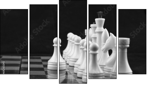 Chess white on black - Five-piece canvas print, Pentaptych