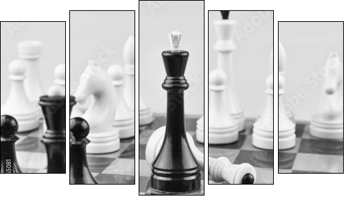 Chess white on black - Five-piece canvas print, Pentaptych