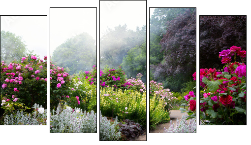 Art flowers in the morning in an English park - Five-piece canvas print, Pentaptych