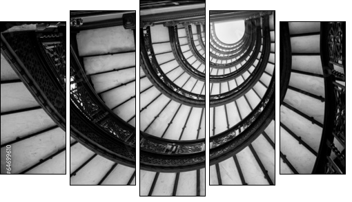 Low angle view of spiral staircase, Chicago, Cook County, Illino - Five-piece canvas print, Pentaptych