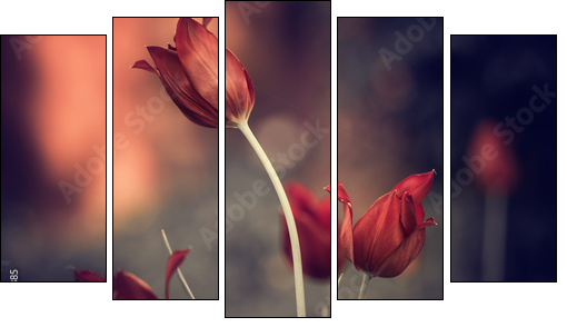 red garden tulips - Five-piece canvas print, Pentaptych