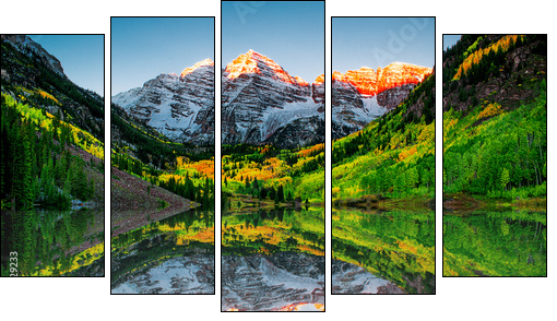 Sunrise at Maroon bells lake - Five-piece canvas print, Pentaptych