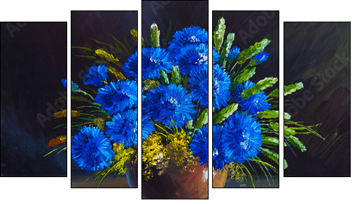 oil painting - still life, a bouquet of flowers, wildflowers - Five-piece canvas print, Pentaptych
