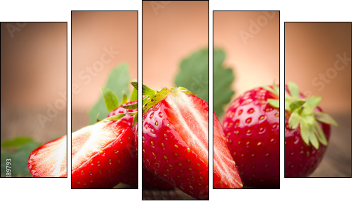 Fresh Strawberry close up on the wood - Five-piece canvas print, Pentaptych