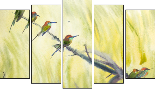 six small birds - Five-piece canvas print, Pentaptych