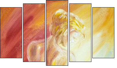 Beautiful woman resting. Oil painting. - Five-piece canvas print, Pentaptych