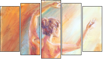 Beautiful dancing woman in red. Oil painting. - Five-piece canvas print, Pentaptych