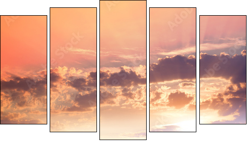Sunset in the mountains landscape. Dramatic sky,  colorful stone - Five-piece canvas print, Pentaptych