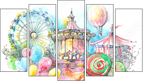 carousels - Five-piece canvas print, Pentaptych