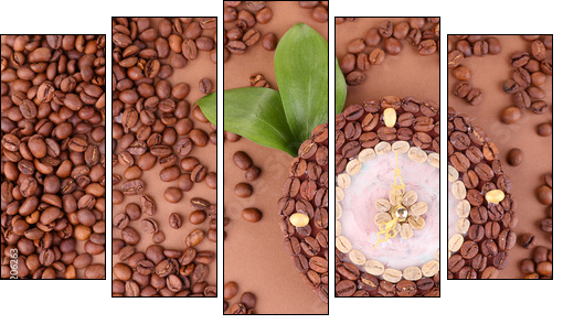 Beautiful clock of coffee beans, on brown background - Five-piece canvas print, Pentaptych