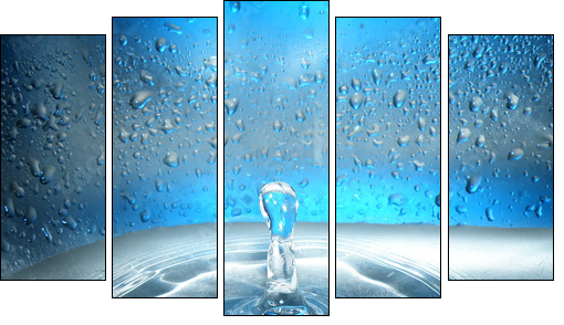 Water drop and splash - Five-piece canvas print, Pentaptych