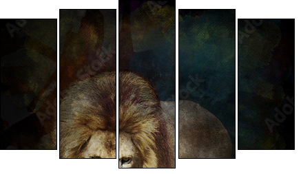 Watercolor Image Of  Walking Lion - Five-piece canvas print, Pentaptych