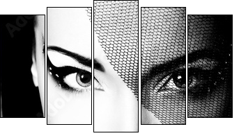 portrait of beautiful young woman, black and white retro styliza - Five-piece canvas print, Pentaptych
