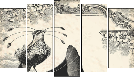 The bird music - Five-piece canvas print, Pentaptych
