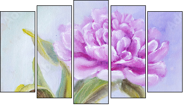 Peony in vase, oil painting on canvas - Five-piece canvas print, Pentaptych