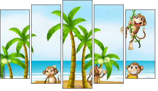 Monkey on beach - Five-piece canvas print, Pentaptych
