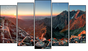 Mountain sunset panorama from peak - Slovakia Tatras - Five-piece canvas print, Pentaptych