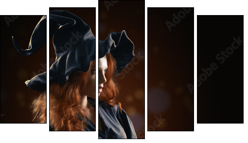 beautiful red-haired girl in the witch costume - Five-piece canvas print, Pentaptych